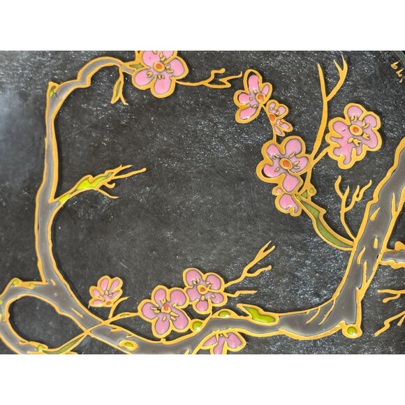 Vintage 1979 Signed Ritha Glass Plate With Cherry Blossom & Butterfly - Picture 3 of 7